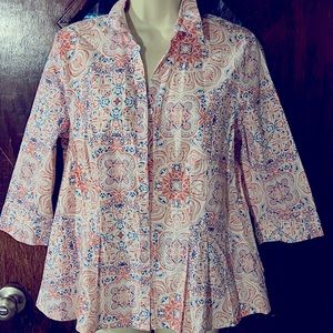 Dana Buchman orange and turquoise design with peplum bottom Large